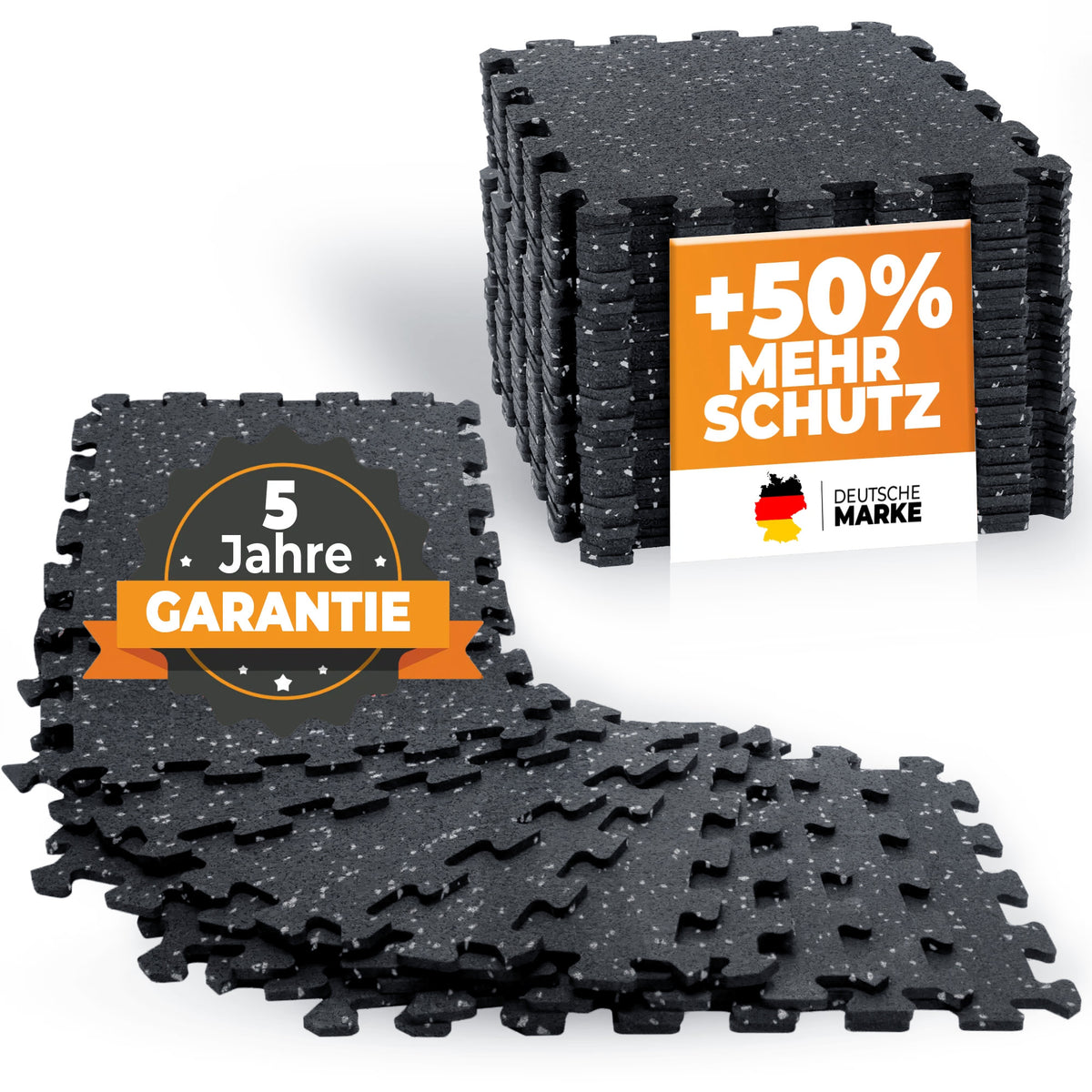 Premium Bodenschutzmatte aus extra dichtem Kautschuk (schwarz-grau) - 8 Matten | 0,7 m² - Sportmatte von NEOLYMP | Fitnessequipment und Sportartikel