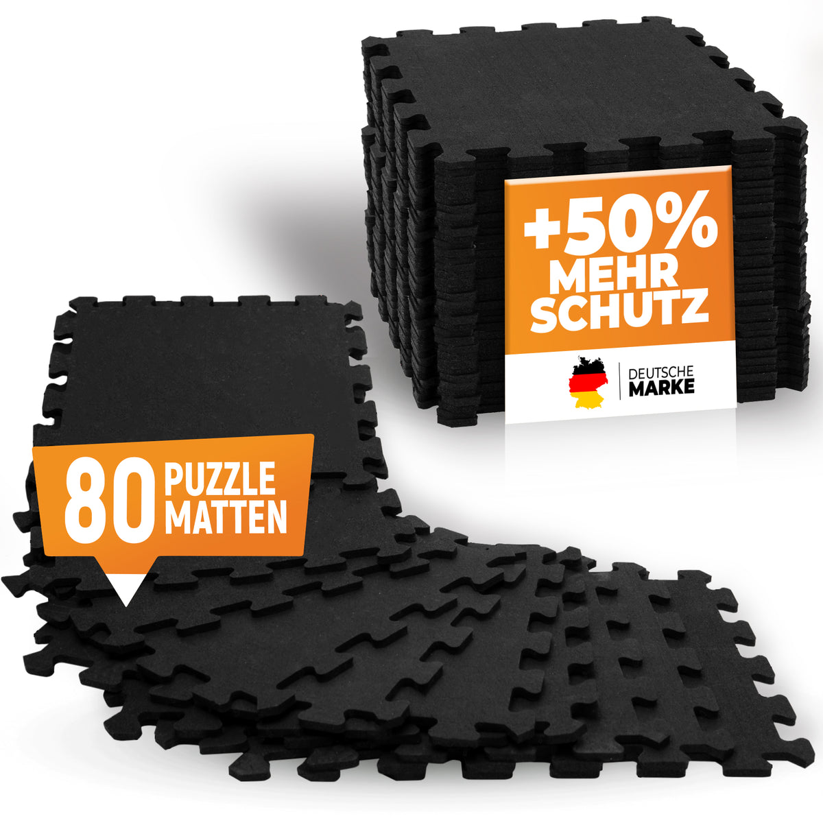 Premium Bodenschutzmatte aus extra dichtem Kautschuk (schwarz) - 80 Matten | 7 m² - Bodenschutz von NEOLYMP | Fitnessequipment und Sportartikel