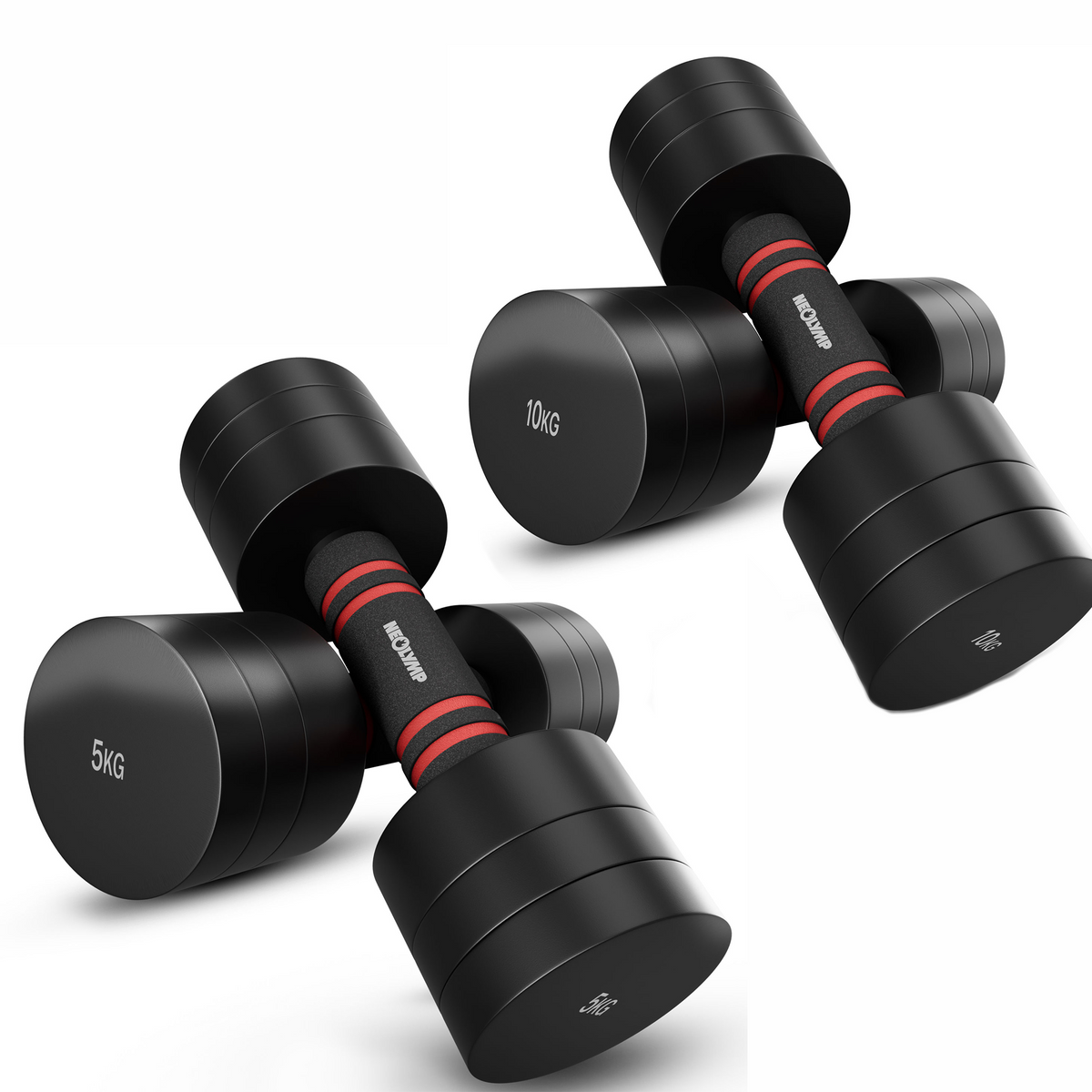 Verstellbare Kurzhanteln in schwarz 5 & 10kg – 4er Set Kurzhanteln (B‑Ware) - - Outlet von NEOLYMP | Fitnessequipment und Sportartikel