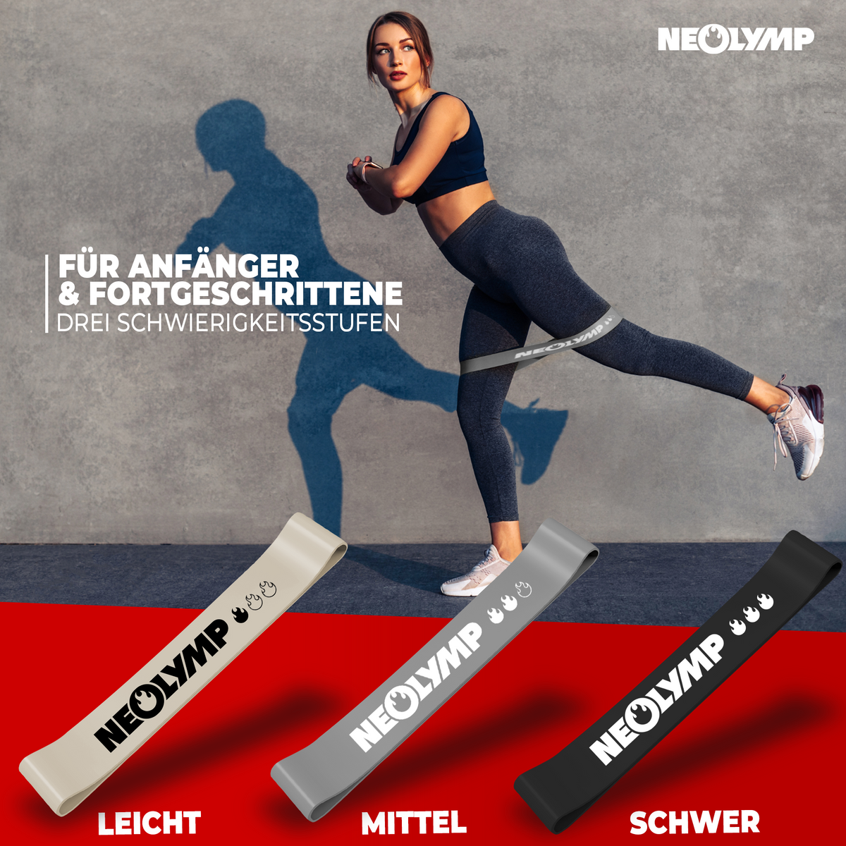 Fitnessbänder kurz aus Latex - 3er Set Grau - Fitnessbänder von NEOLYMP | Fitnessequipment und Sportartikel