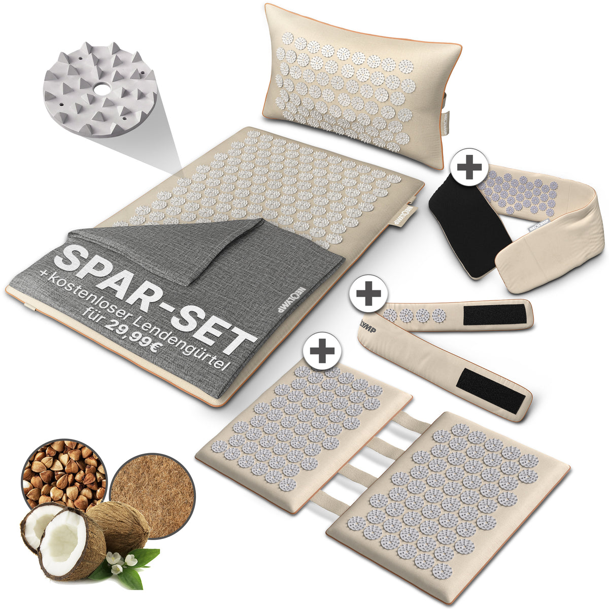 Akupressur-Allround-Set mit gratis Lendengürtel & Übungen - Beige - Recovery & Akupressur von NEOLYMP | Fitnessequipment und Sportartikel