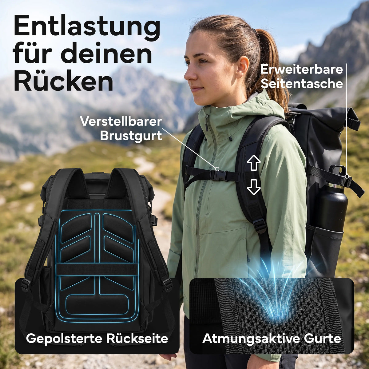 Rucksack Rolltop 40 Liter - Wasserdicht | B-Ware - - Outlet von NEOLYMP | Fitnessequipment und Sportartikel