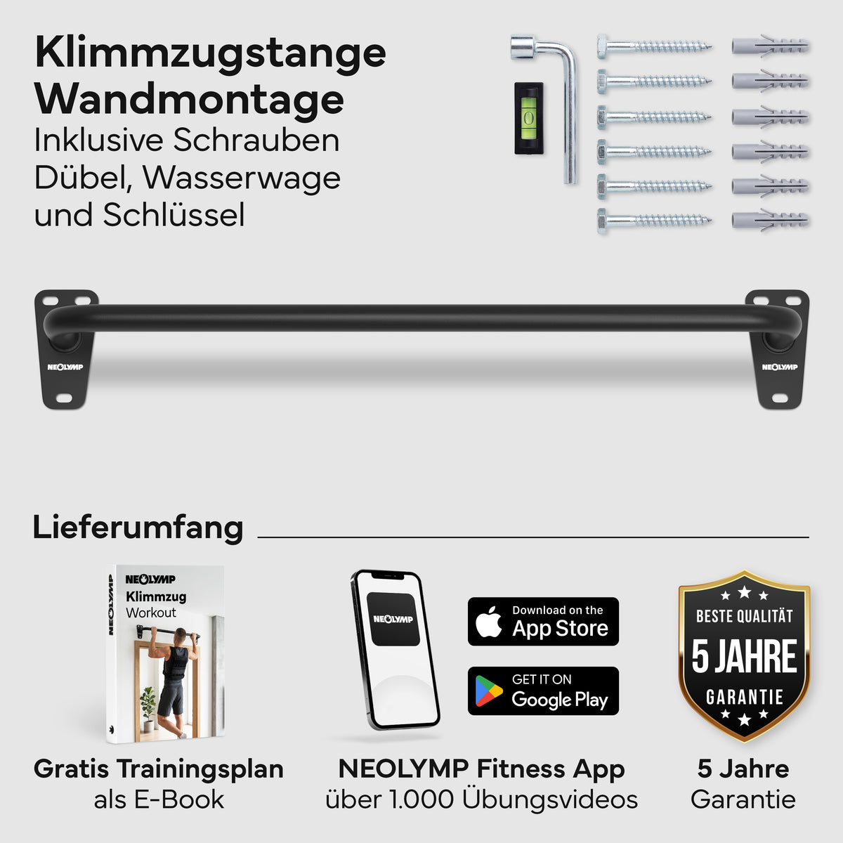 Klimmzugstange für Wandmontage, Pull Up Bar über der Tür – Schwarz | B-Ware - - Outlet von NEOLYMP | Fitnessequipment und Sportartikel