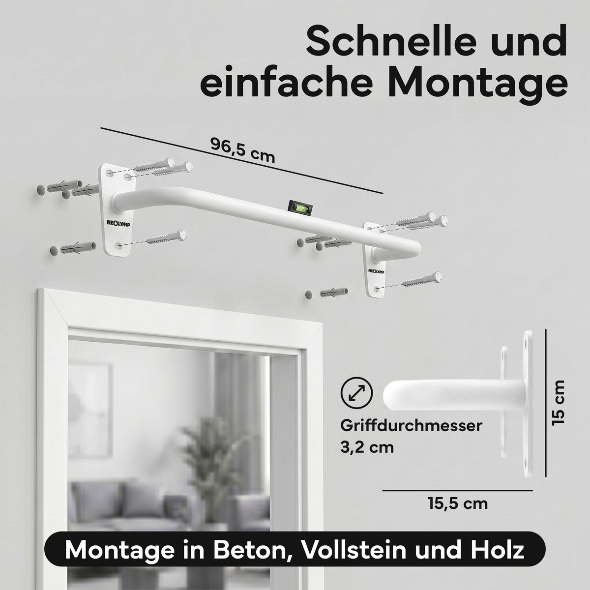 Klimmzugstange für Wandmontage, Pull Up Bar über der Tür – Weiß | B-Ware - - Outlet von NEOLYMP | Fitnessequipment und Sportartikel