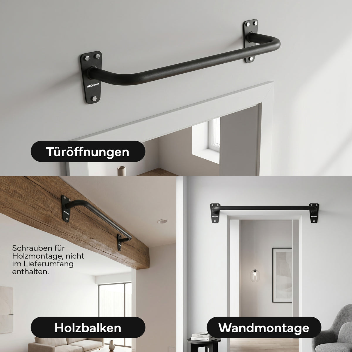 Klimmzugstange für Wandmontage, Pull Up Bar über der Tür – Schwarz | B-Ware - - Outlet von NEOLYMP | Fitnessequipment und Sportartikel