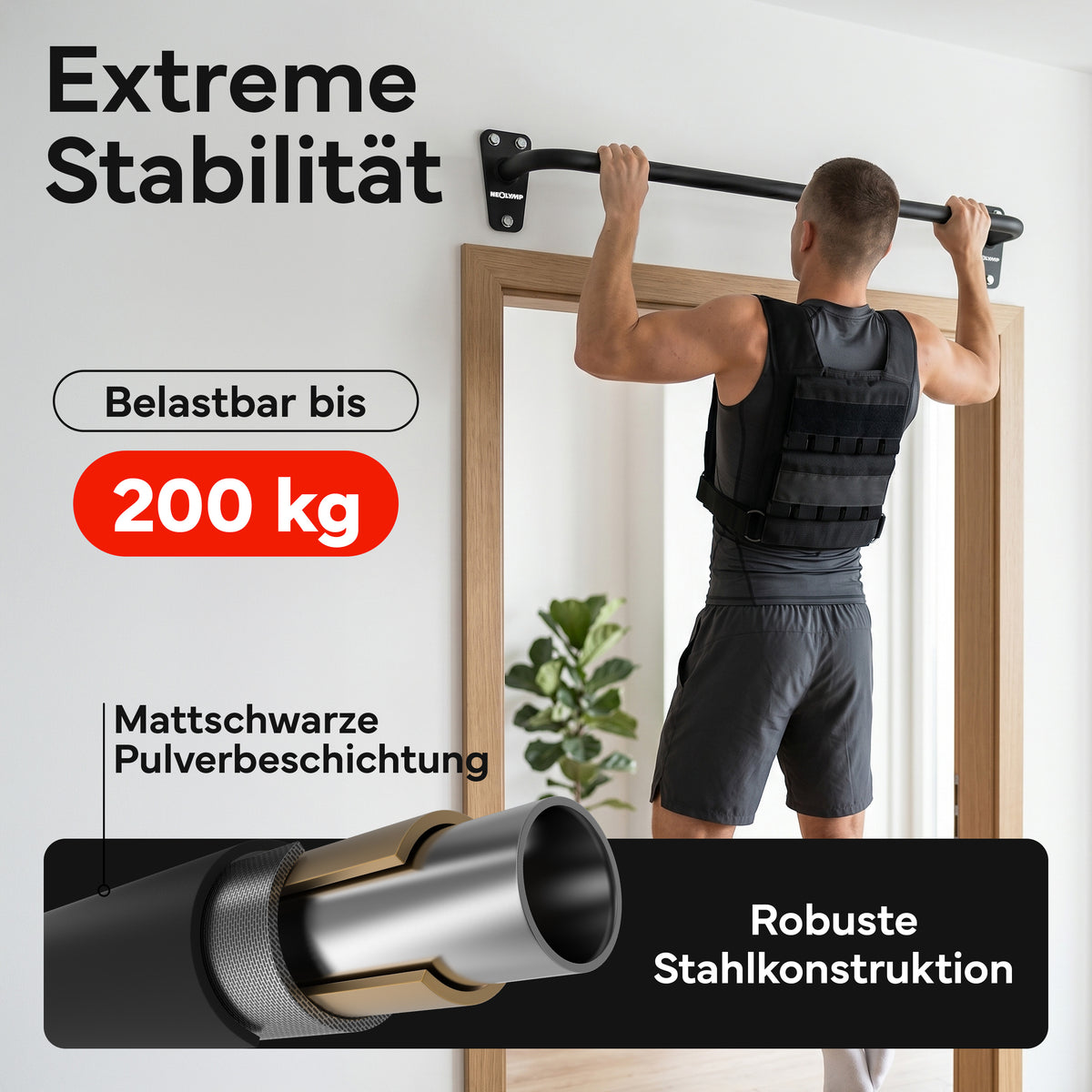 Klimmzugstange für Wandmontage, Pull Up Bar über der Tür – Schwarz | B-Ware - - Outlet von NEOLYMP | Fitnessequipment und Sportartikel