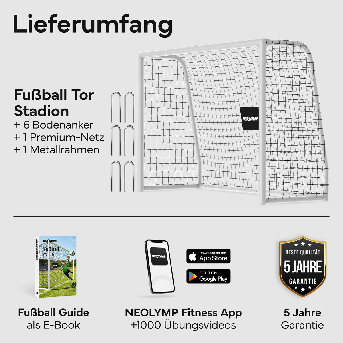 Fußballtor Stadion-Optik, Stahlrahmen, 3 Größen - M (240×160 cm) - Fußball-Equipment von NEOLYMP | Fitnessequipment und Sportartikel