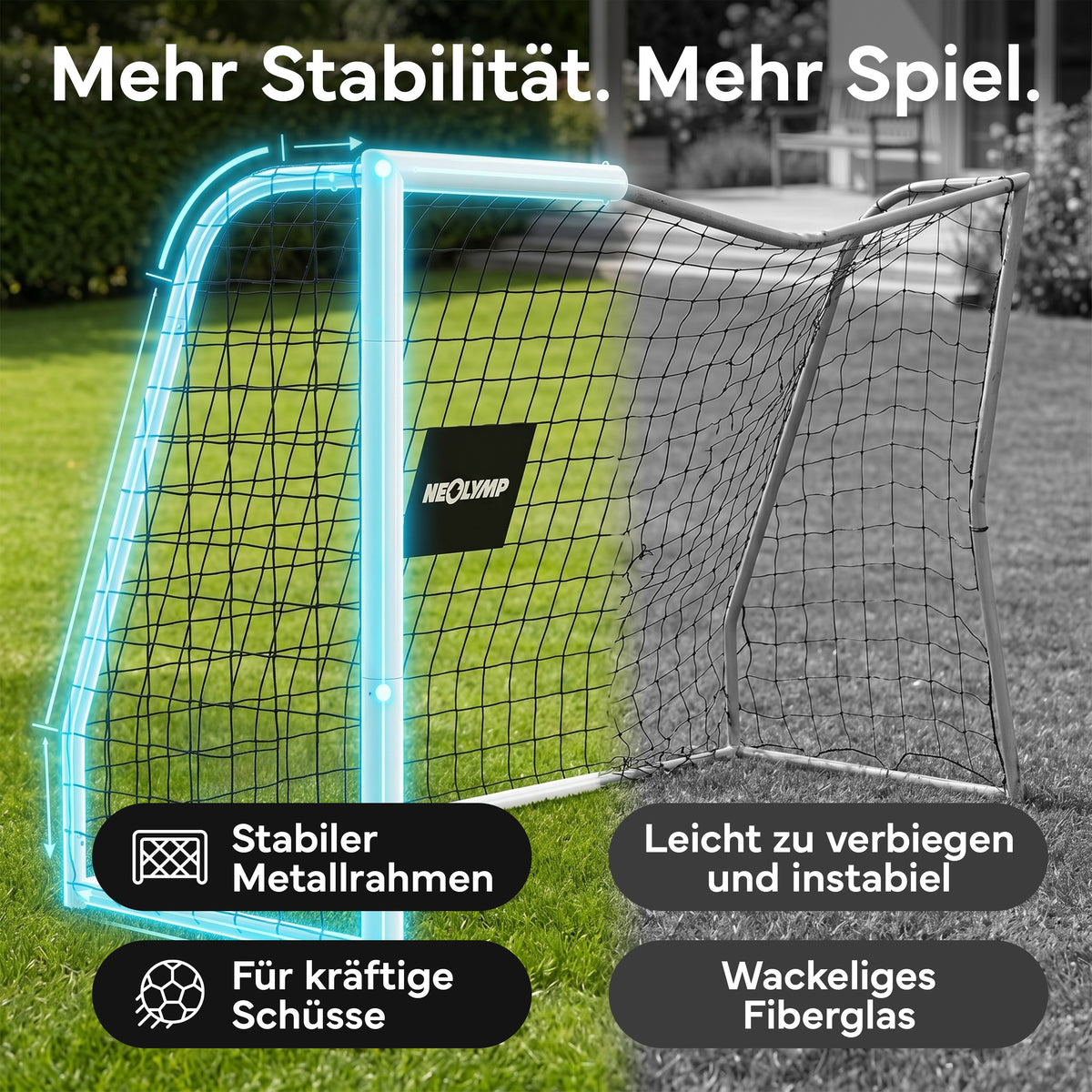 Fußballtor Stadion-Optik, Stahlrahmen, 3 Größen – S (180x120 cm) | B-Ware - - Outlet von NEOLYMP | Fitnessequipment und Sportartikel