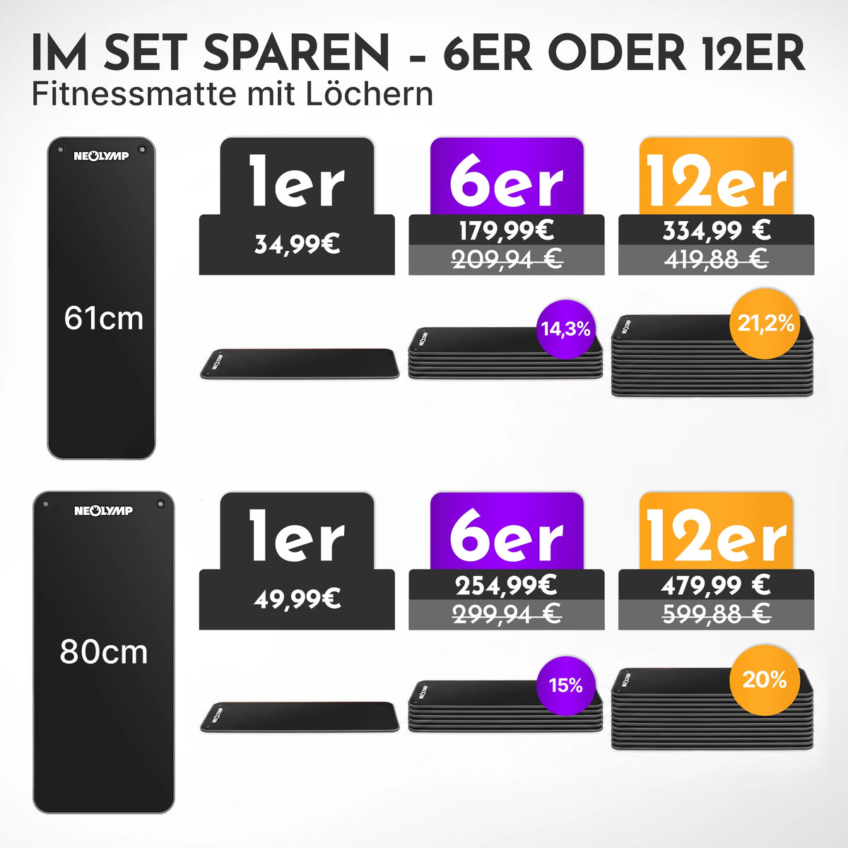 Fitnessmatte mit Ösen - extra dick und rutschfest - Schwarz - Sportmatte von NEOLYMP | Fitnessequipment und Sportartikel