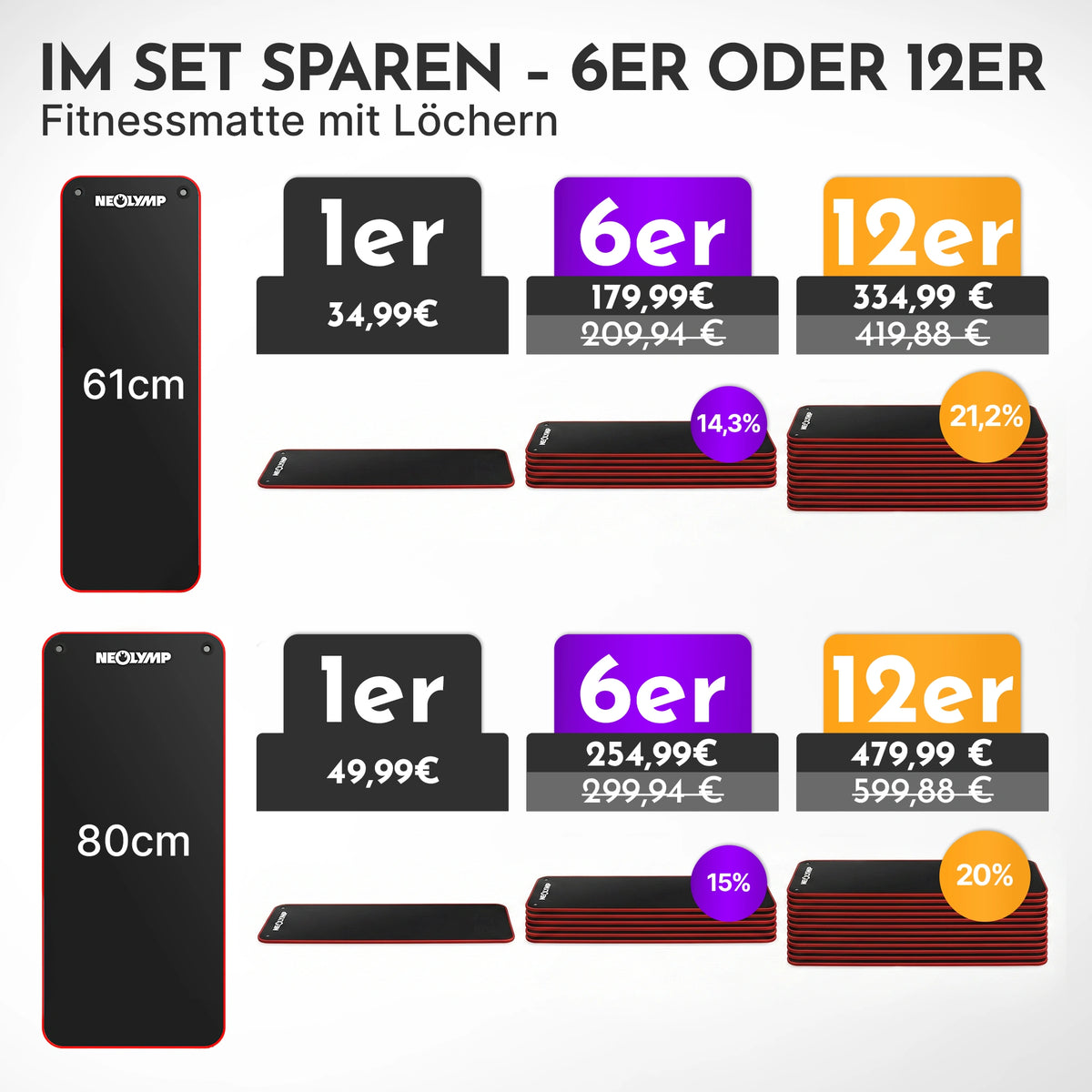 Fitnessmatte mit Ösen - extra dick und rutschfest - Schwarz - Sportmatte von NEOLYMP | Fitnessequipment und Sportartikel