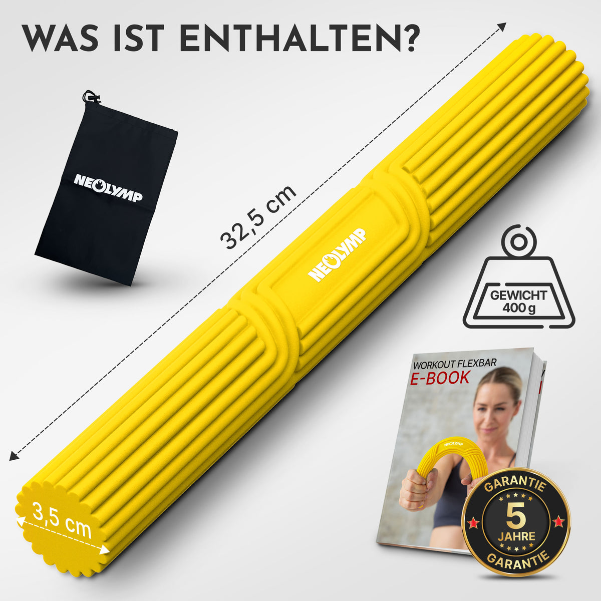 Flexbar Trainingsstab Handkraft-Trainer – 3.2 kg (gelb) (B‑Ware) - - Outlet von NEOLYMP | Fitnessequipment und Sportartikel
