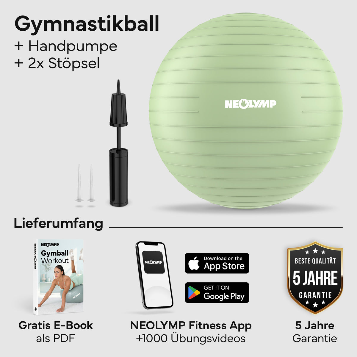 Gymnastikball - für aktives Sitzen, Recovery und Physio - Matcha - Sportgerät von NEOLYMP | Fitnessequipment und Sportartikel
