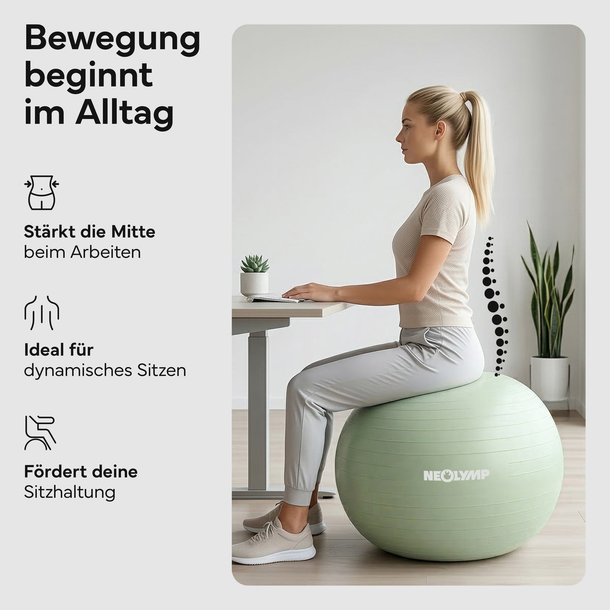 Gymnastikball - für aktives Sitzen, Recovery und Physio - Matcha - Sportgerät von NEOLYMP | Fitnessequipment und Sportartikel