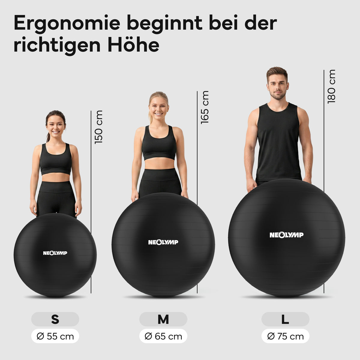 Gymnastikball - für aktives Sitzen, Recovery und Physio - Schwarz - Sportgerät von NEOLYMP | Fitnessequipment und Sportartikel