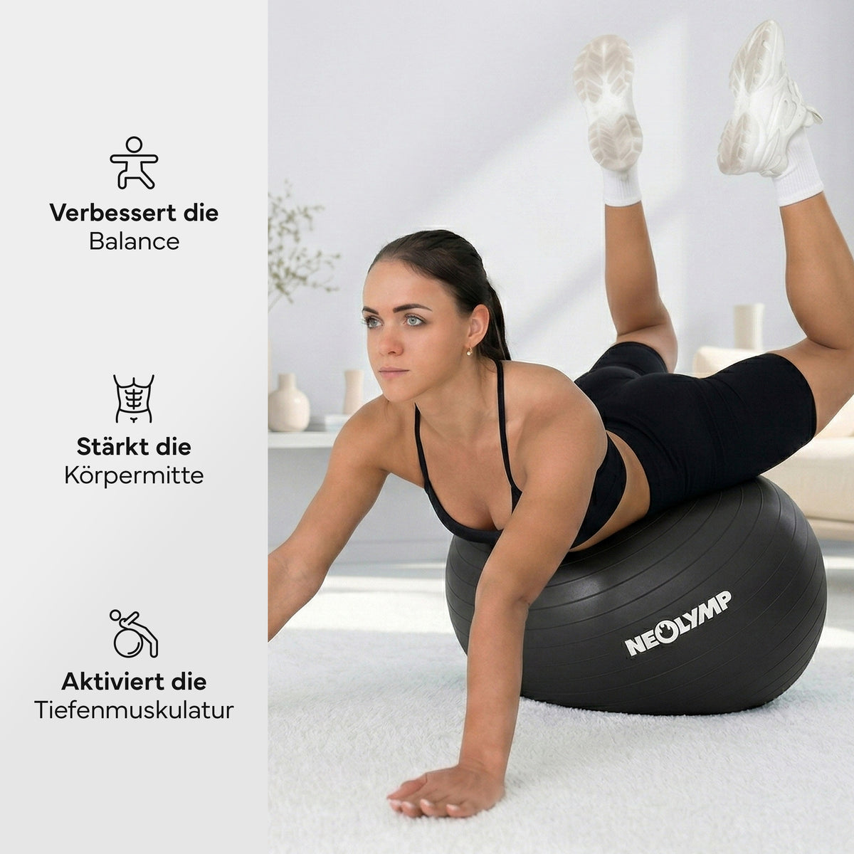 Gymnastikball - für aktives Sitzen, Recovery und Physio – Schwarz / L (180 cm) | B-Ware - - Outlet von NEOLYMP | Fitnessequipment und Sportartikel