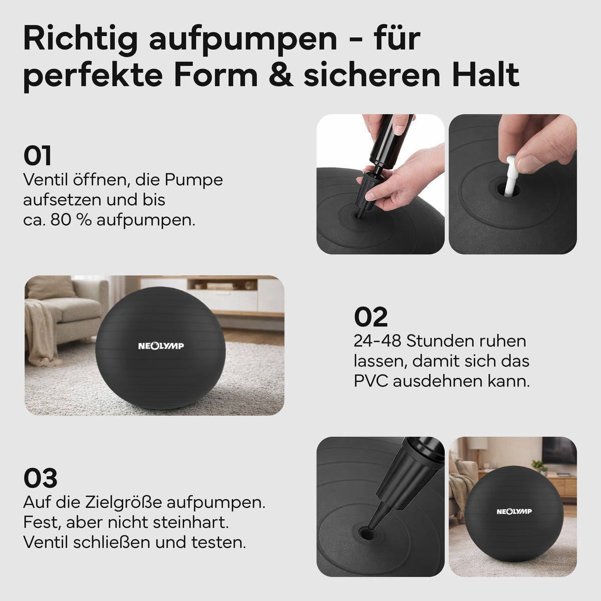 Gymnastikball - für aktives Sitzen, Recovery und Physio – Schwarz / S (150 cm) | B-Ware - - Outlet von NEOLYMP | Fitnessequipment und Sportartikel