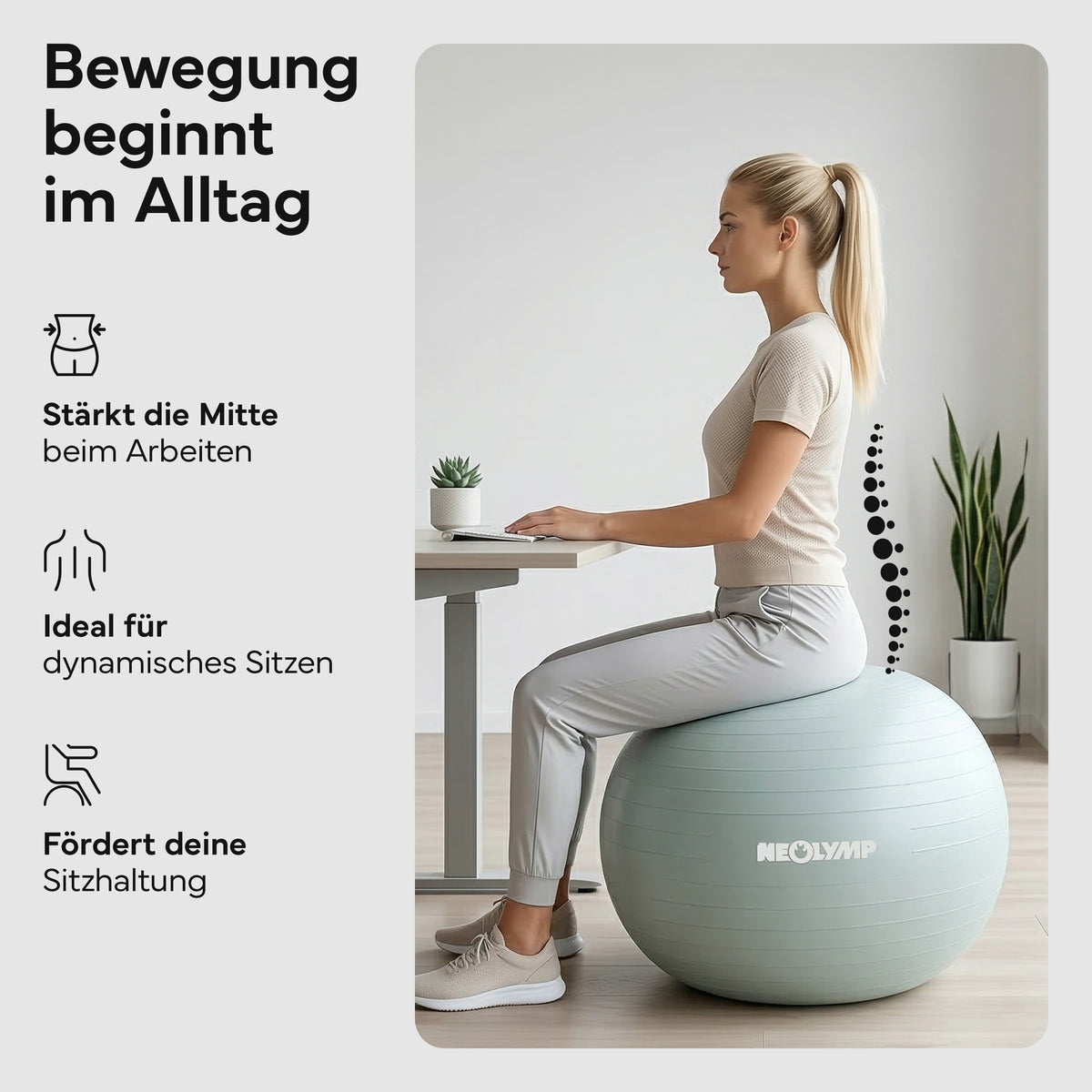 Gymnastikball - für aktives Sitzen, Recovery und Physio – Sky Blue / M (165 cm) | B-Ware - - Outlet von NEOLYMP | Fitnessequipment und Sportartikel