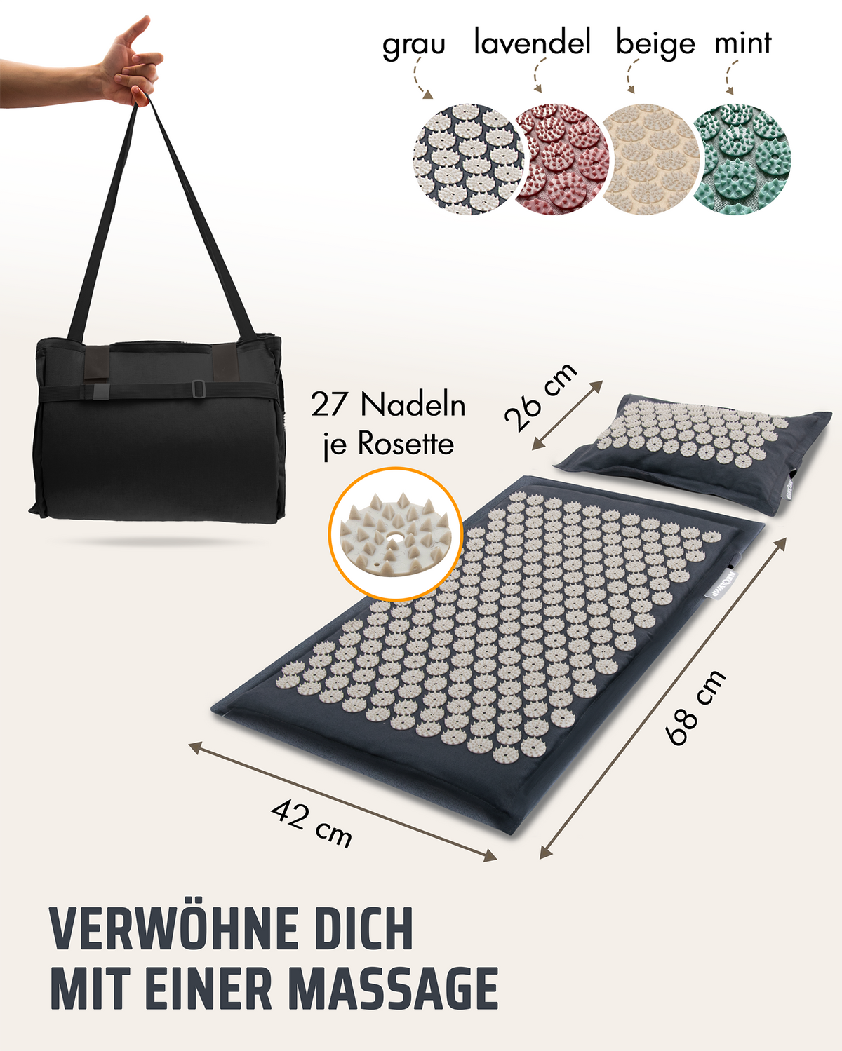 Akupressurmatte mit Kissen inkl. Stuhlbefestigung & Tragefunktion - - Recovery & Akupressur von NEOLYMP | Fitnessequipment und Sportartikel