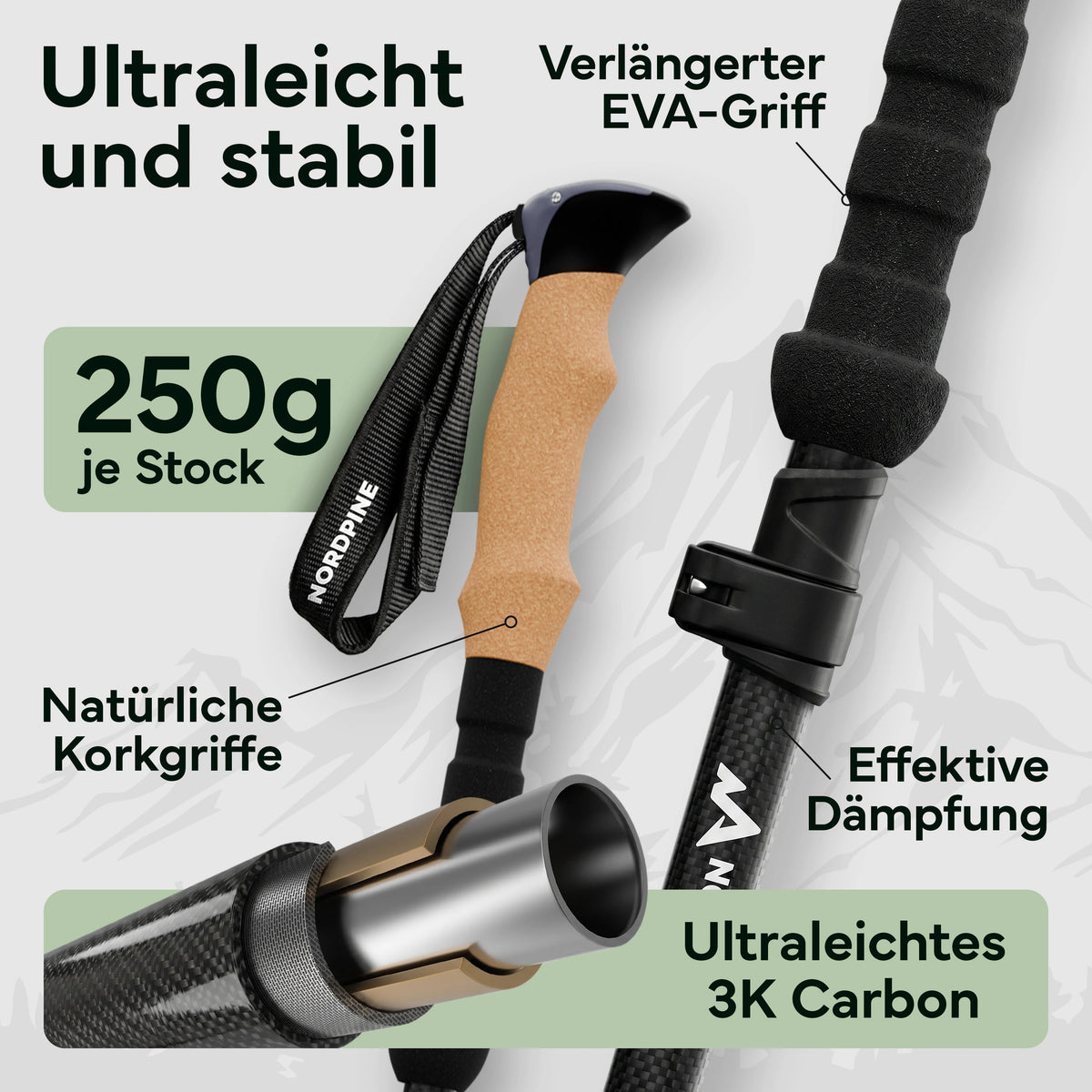 Faltbare Wanderstöcke aus Carbon / Aluminium - Carbon 100-120cm - Outdoor-Equipment von NORDPINE | Outdoor-Equipment, Wandern, Camping
