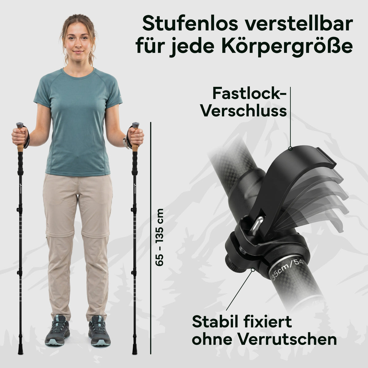 Teleskop Wanderstöcke aus Carbon / Aluminium - Carbon 65-135cm - Outdoor-Equipment von NORDPINE | Outdoor-Equipment, Wandern, Camping