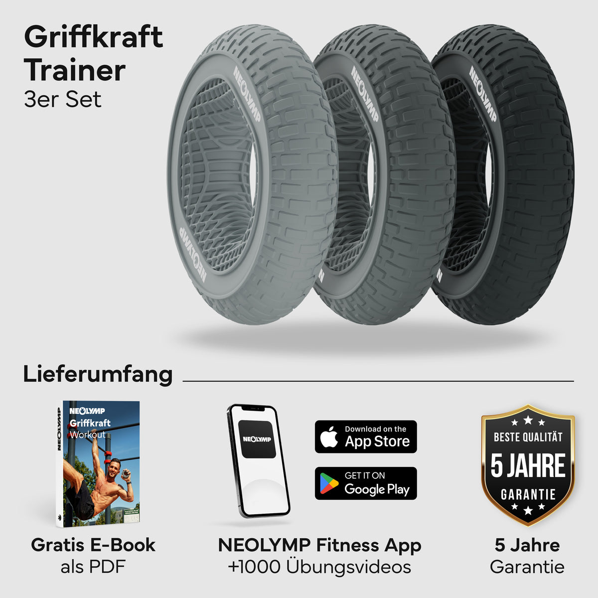 Handtrainer-Ringe aus Silikon | 3er-Set - - Sportgerät von NEOLYMP | Fitnessequipment und Sportartikel