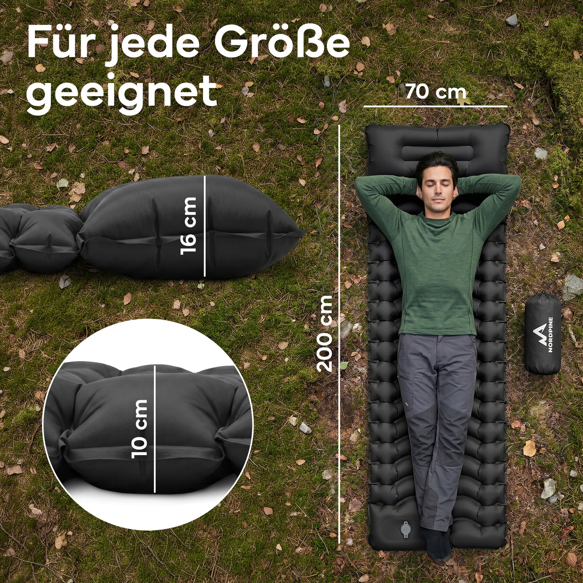 Isomatte Single - kombinierbar, integrierte Luftpumpe – Schwarz | B-Ware - - Outlet von NEOLYMP | Fitnessequipment und Sportartikel