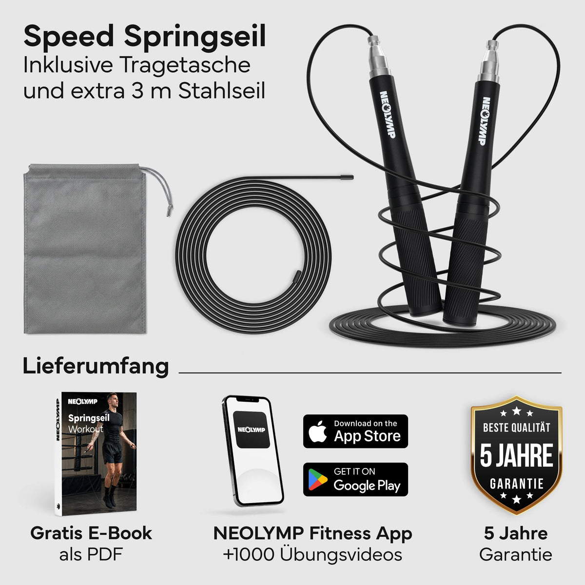 Springseil - Speed Jump Rope aus Aluminium - - Sportgerät von NEOLYMP | Fitnessequipment und Sportartikel