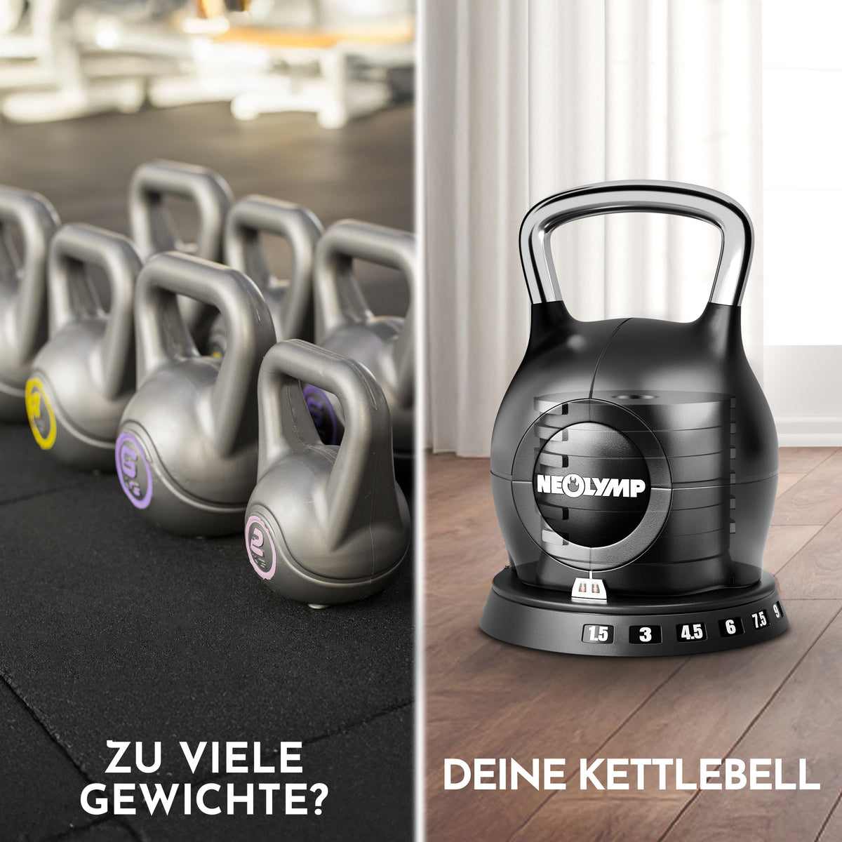 Kettlebell mit verstellbarem Gewicht (7 in 1) - bis 10 kg oder 20 kg - Kettlebell verstellbar 1.5-10 kg - Kettlebell von NEOLYMP | Fitnessequipment und Sportartikel