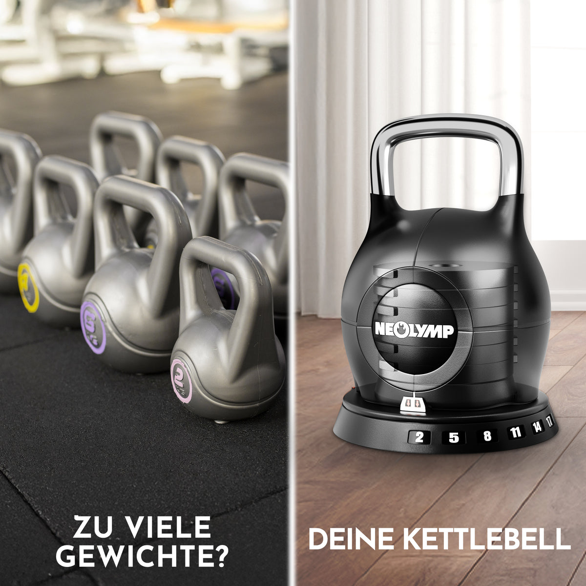 Kettlebell mit verstellbarem Gewicht (7 in 1) - bis 10 kg oder 20 kg - Kettlebell verstellbar 2-20 kg - Kettlebell von NEOLYMP | Fitnessequipment und Sportartikel