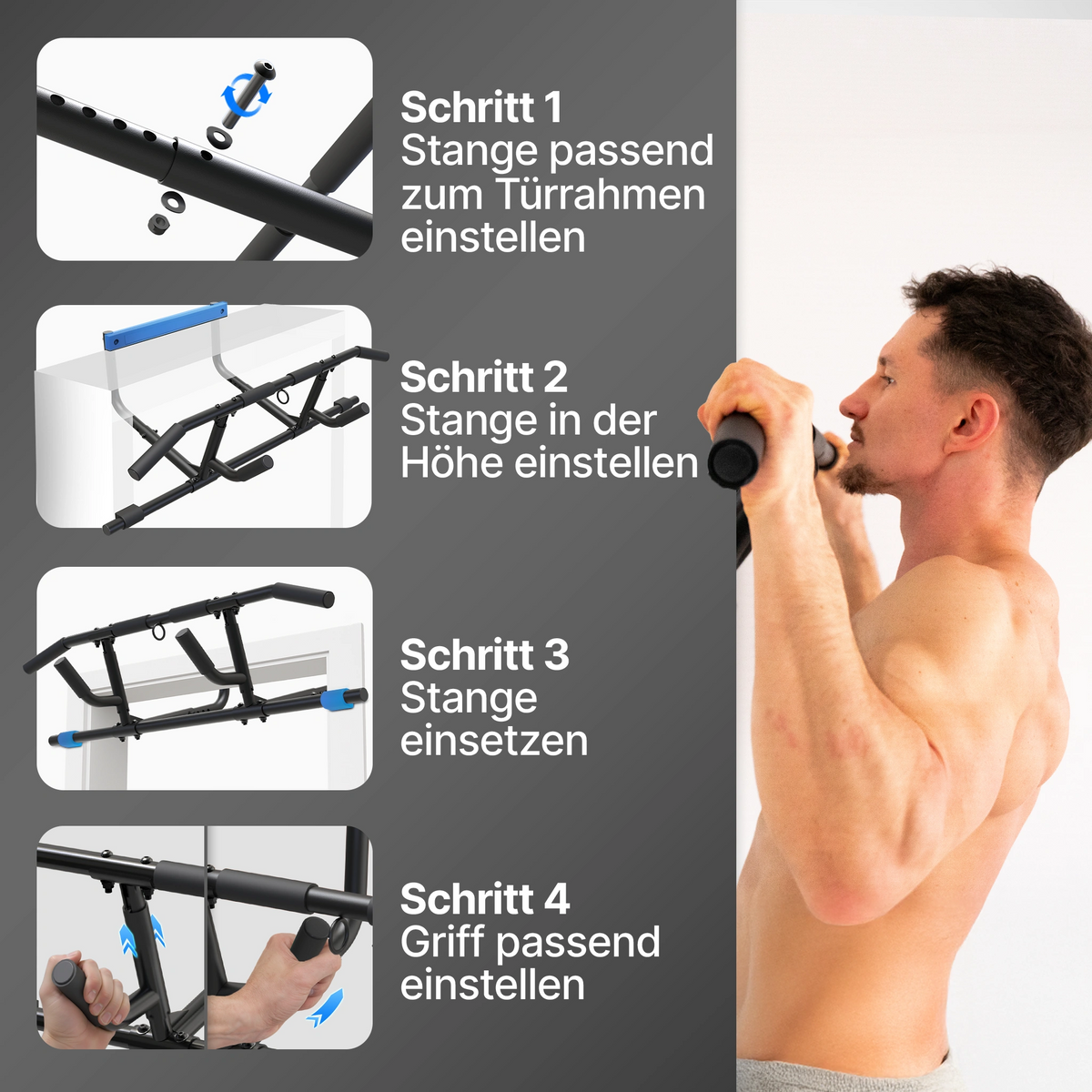 Klimmzugstangen-Bundle - Alle Übungen, volle Bewegungsfreiheit - Stange + Dip Bar Adapter - Klimmzugstangen von NEOLYMP | Fitnessequipment und Sportartikel