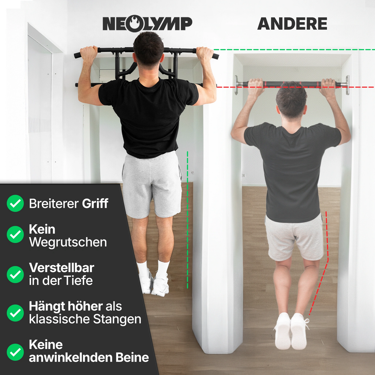 Klimmzugstangen-Bundle - Alle Übungen, volle Bewegungsfreiheit - Stange + Dip Bar Adapter - Klimmzugstangen von NEOLYMP | Fitnessequipment und Sportartikel