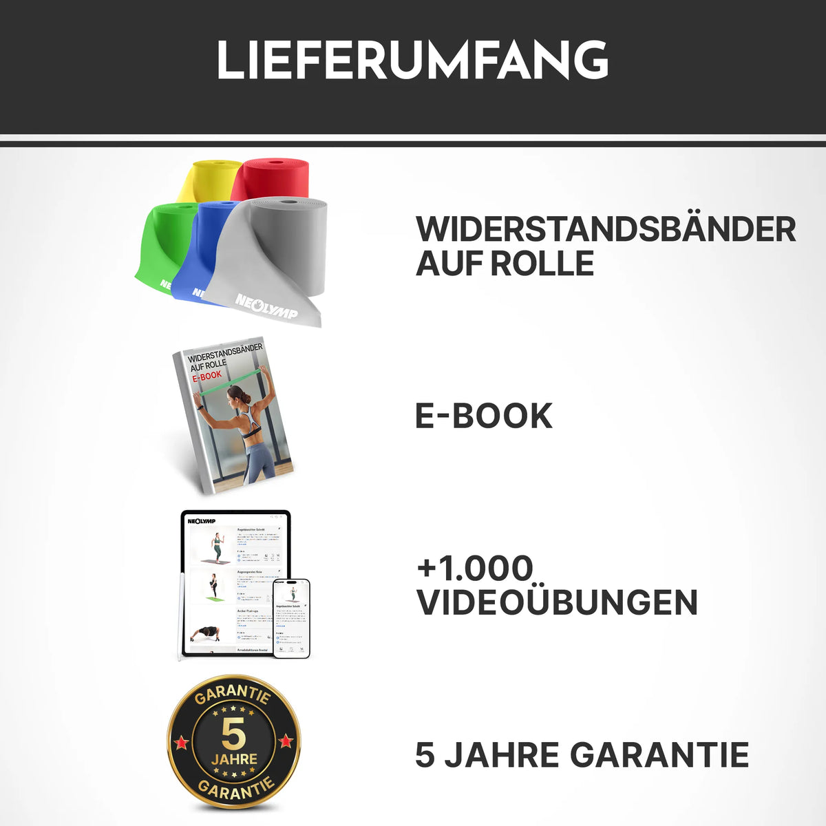 Elastische Widerstandsbänder TPE auf Rolle – Schwer (Blau) / 23 Meter (B‑Ware) - - Outlet von NEOLYMP | Fitnessequipment und Sportartikel