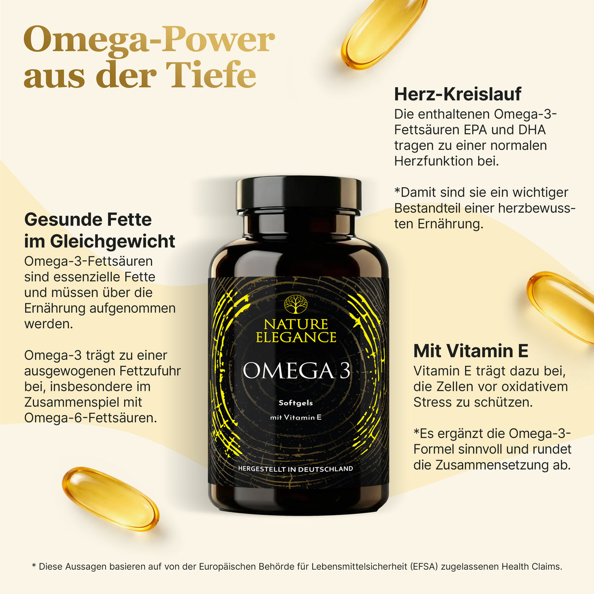 Nature Elegance - Omega 3 - Hoher Anteil an Vitamin E, DHA & EPA (2er Pack) - - Nahrungsergänzungsmittel von NEOLYMP | Fitnessequipment und Sportartikel