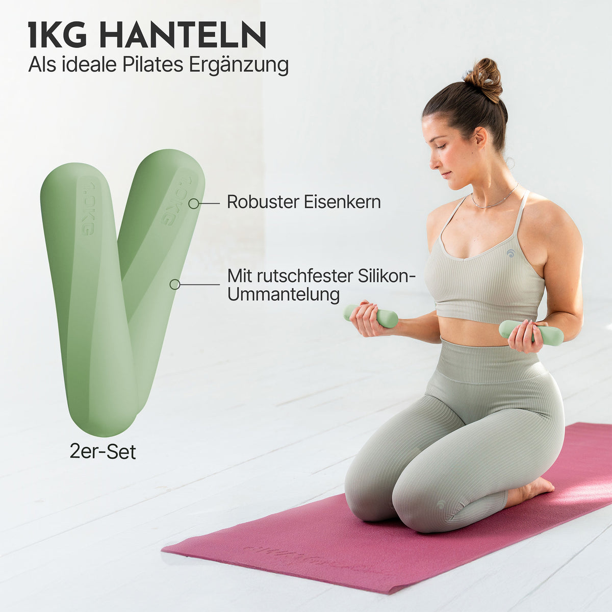 Pilateshanteln 2er Set aus hochwertigem Silikon, Matcha / 1 kg | B-Ware - - Outlet von NEOLYMP | Fitnessequipment und Sportartikel