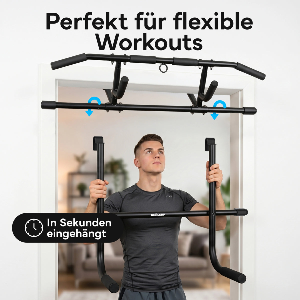 Klimmzugstangen-Bundle - Alle Übungen, volle Bewegungsfreiheit - Stange + Dip Bar + Resistance Bands - Klimmzugstangen von NEOLYMP | Fitnessequipment und Sportartikel