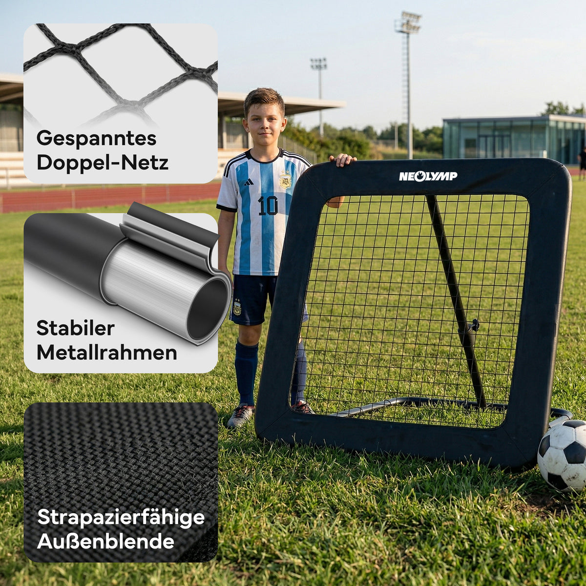 Fußball Rebounder Fußball in schwarz - Indoor & Outdoor Rückprallwand – 100 cm | B-Ware - - Outlet von NEOLYMP | Fitnessequipment und Sportartikel