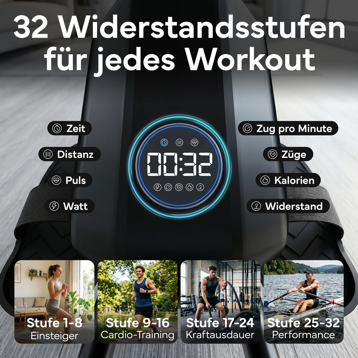 Rudergerät – Rudermaschine mit 32 Widerstandsstufen - - Sportgerät von NEOLYMP | Fitnessequipment und Sportartikel