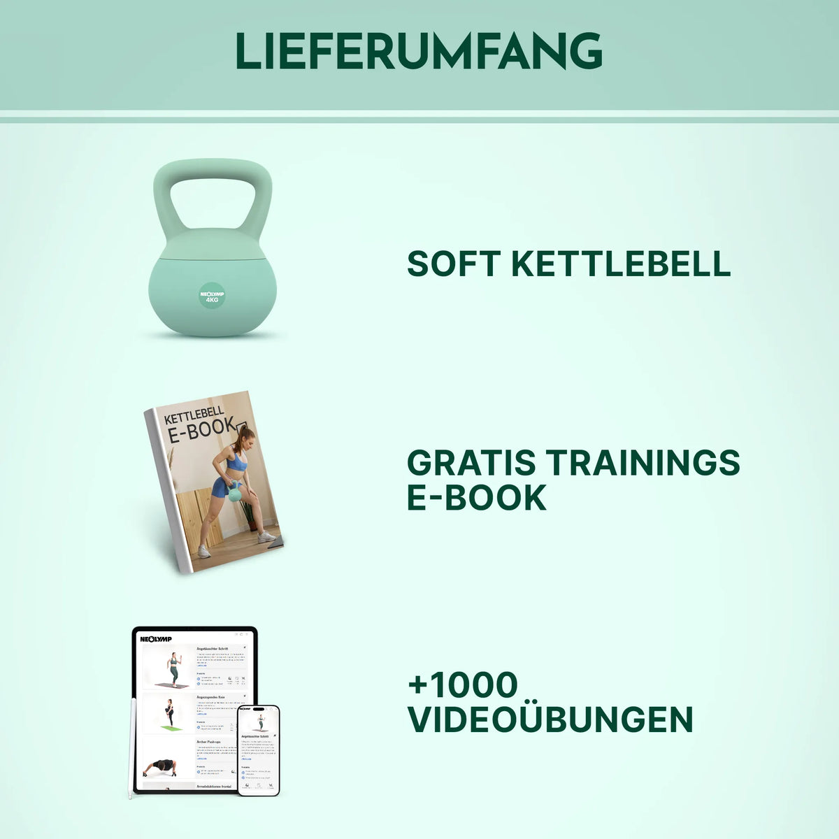 Soft Kettlebell - 2 kg bis 12 kg Trainingsgewichte – 4 kg / Mint | B-Ware - - Outlet von NEOLYMP | Fitnessequipment und Sportartikel