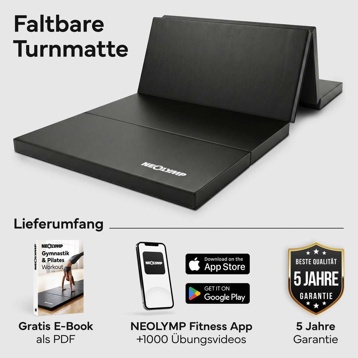 Turnmatte - faltbar mit Tragefunktion – Schwarz / M (190x80x5 cm) | B-Ware - - Outlet von NEOLYMP | Fitnessequipment und Sportartikel