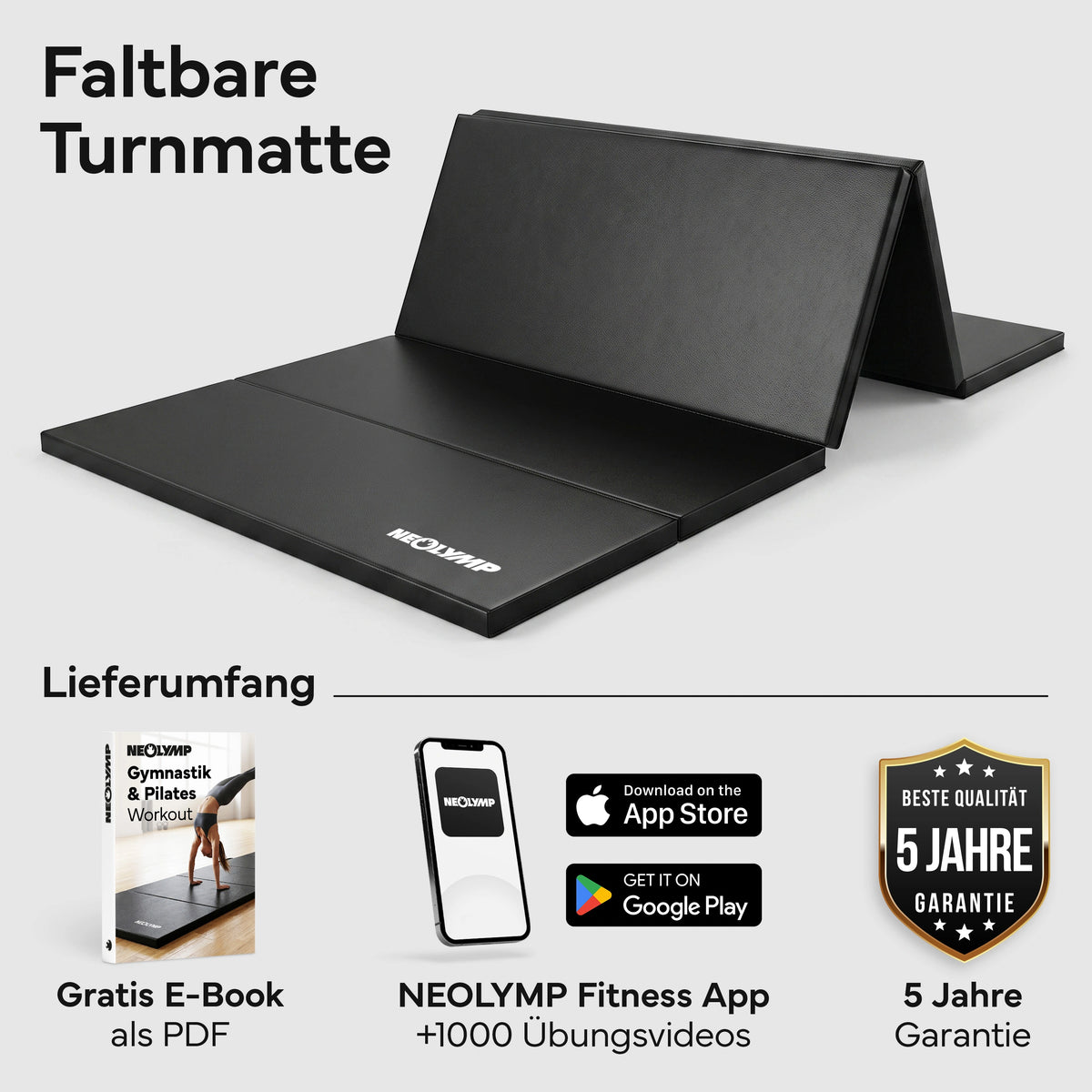 Turnmatte - faltbar mit Tragefunktion – Schwarz / L (200x100x3 cm) | B-Ware - - Outlet von NEOLYMP | Fitnessequipment und Sportartikel