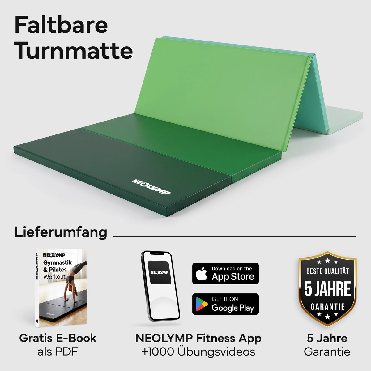 Turnmatte - faltbar mit Tragefunktion – Grün / L (200x100x3 cm) | B-Ware - - Outlet von NEOLYMP | Fitnessequipment und Sportartikel