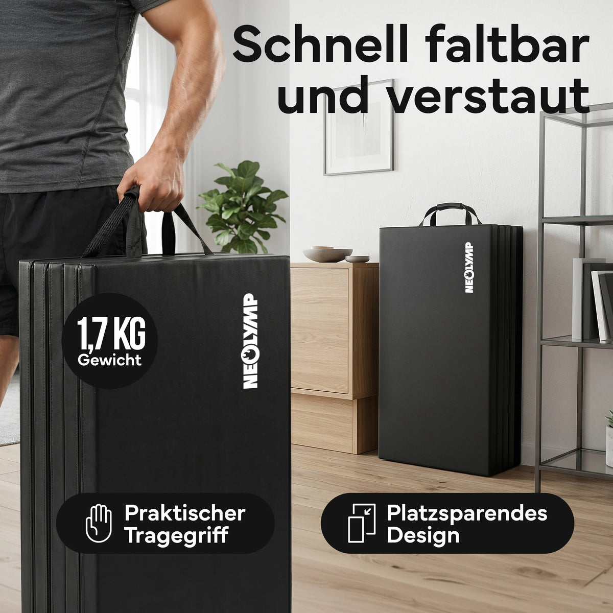 Turnmatte - faltbar mit Tragefunktion – Schwarz / S (190x80x3 cm) | B-Ware - - Outlet von NEOLYMP | Fitnessequipment und Sportartikel