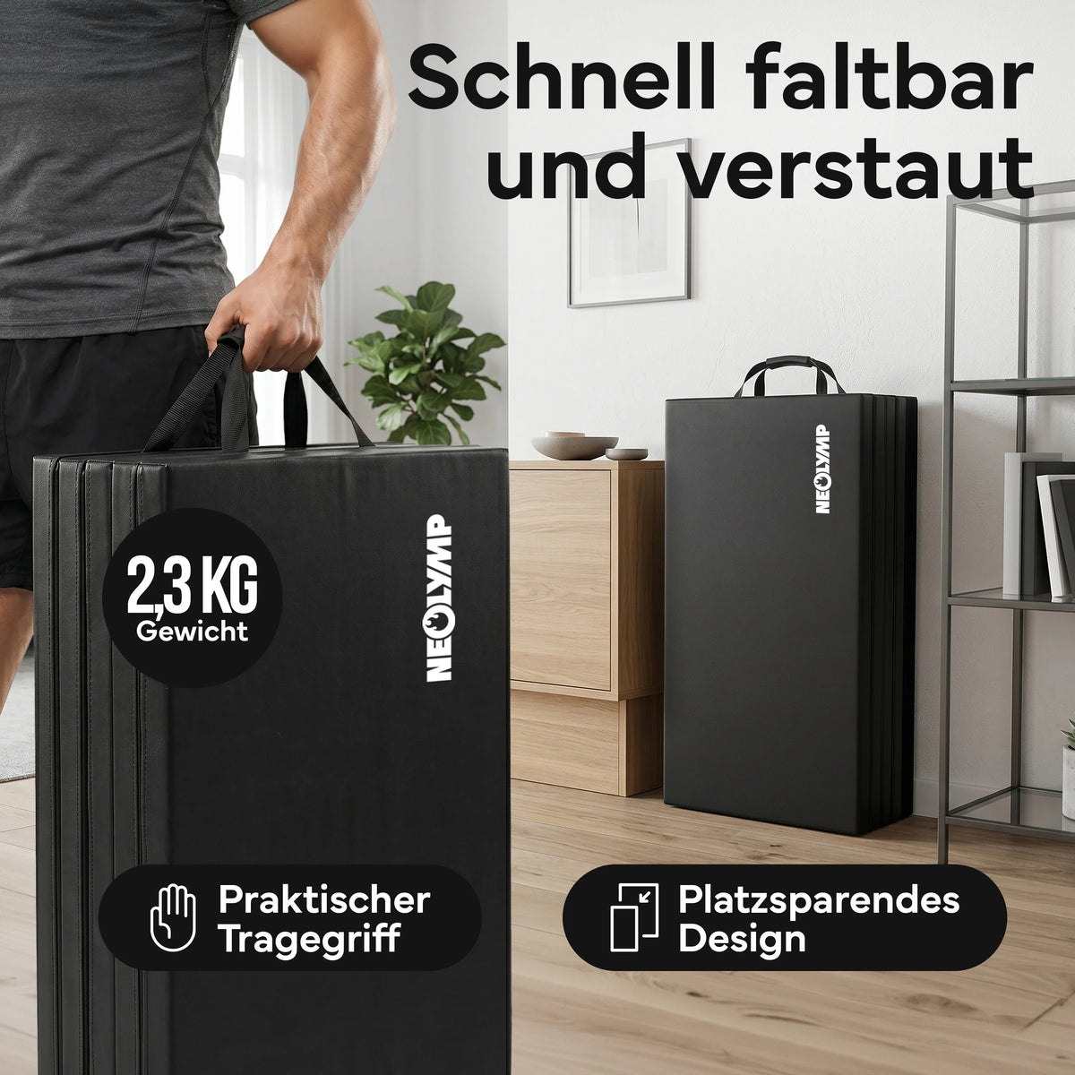 Turnmatte - faltbar mit Tragefunktion – Schwarz / L (200x100x3 cm) | B-Ware - - Outlet von NEOLYMP | Fitnessequipment und Sportartikel