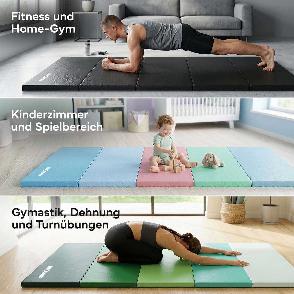 Turnmatte - faltbar mit Tragefunktion - Schwarz M (190x80x5 cm) - von NEOLYMP | Fitnessequipment und Sportartikel