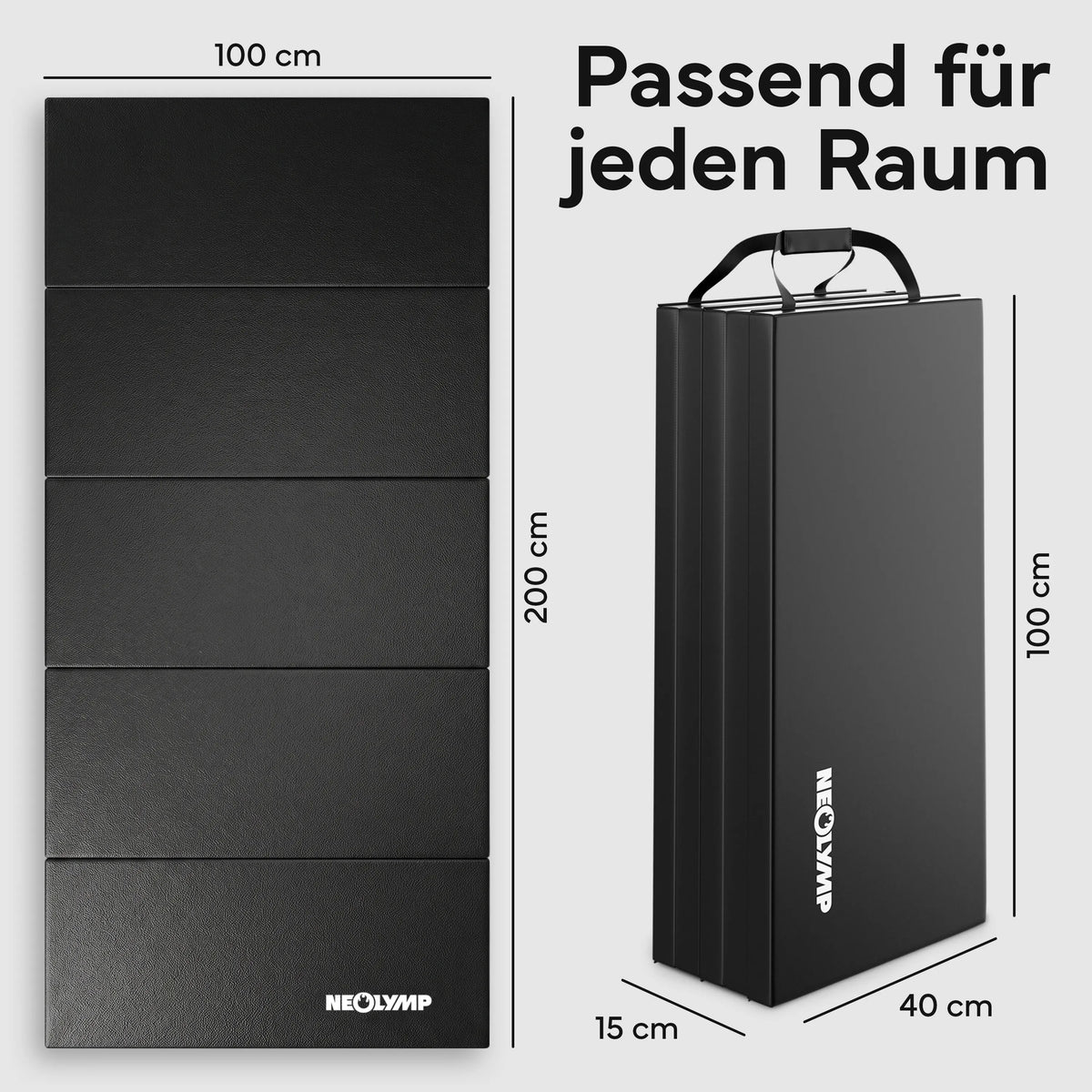 Turnmatte - faltbar mit Tragefunktion - Schwarz L (200x100x3 cm) - von NEOLYMP | Fitnessequipment und Sportartikel