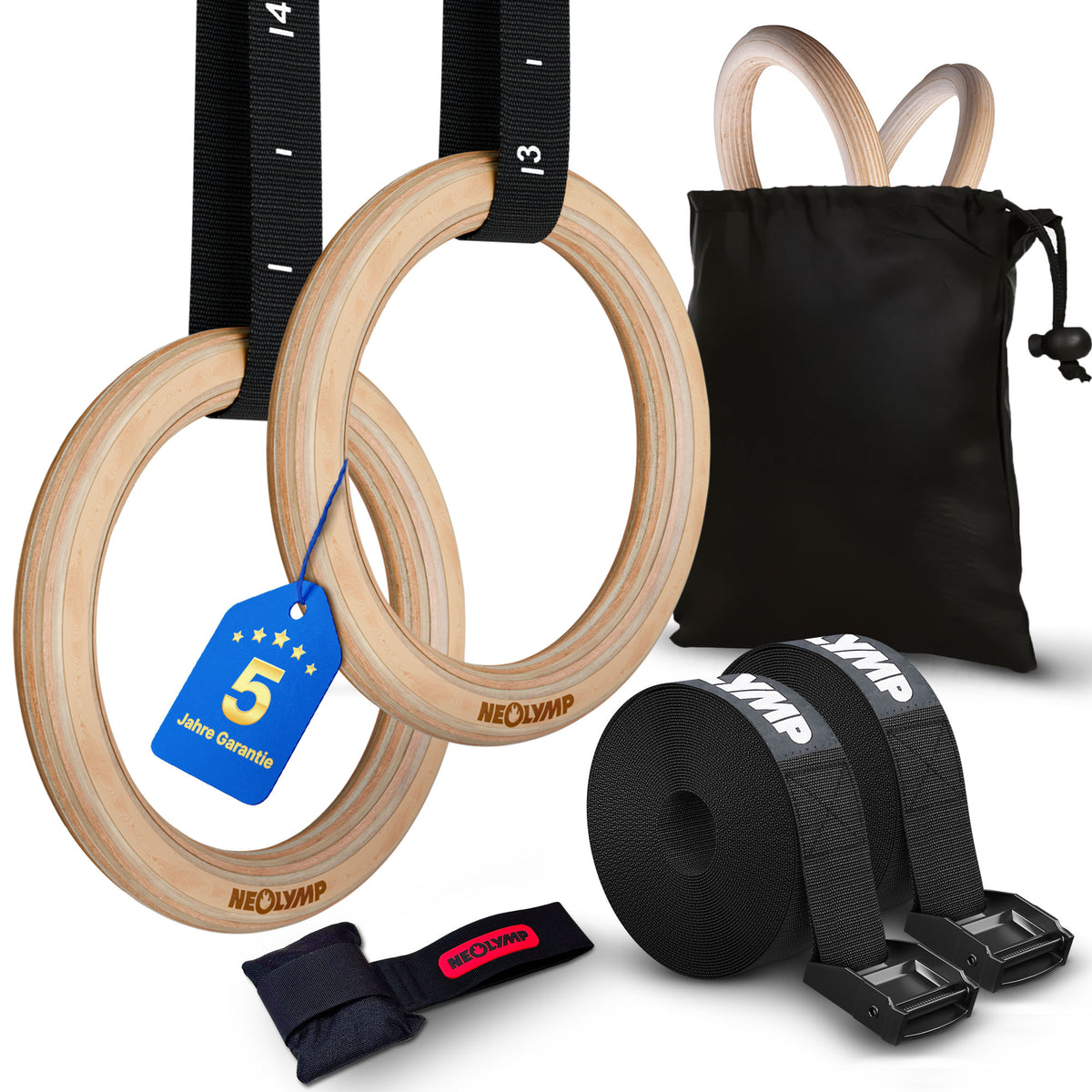 Turnringe aus Holz - 2er Set inkl. Türanker - - Sportgerät von NEOLYMP | Fitnessequipment und Sportartikel