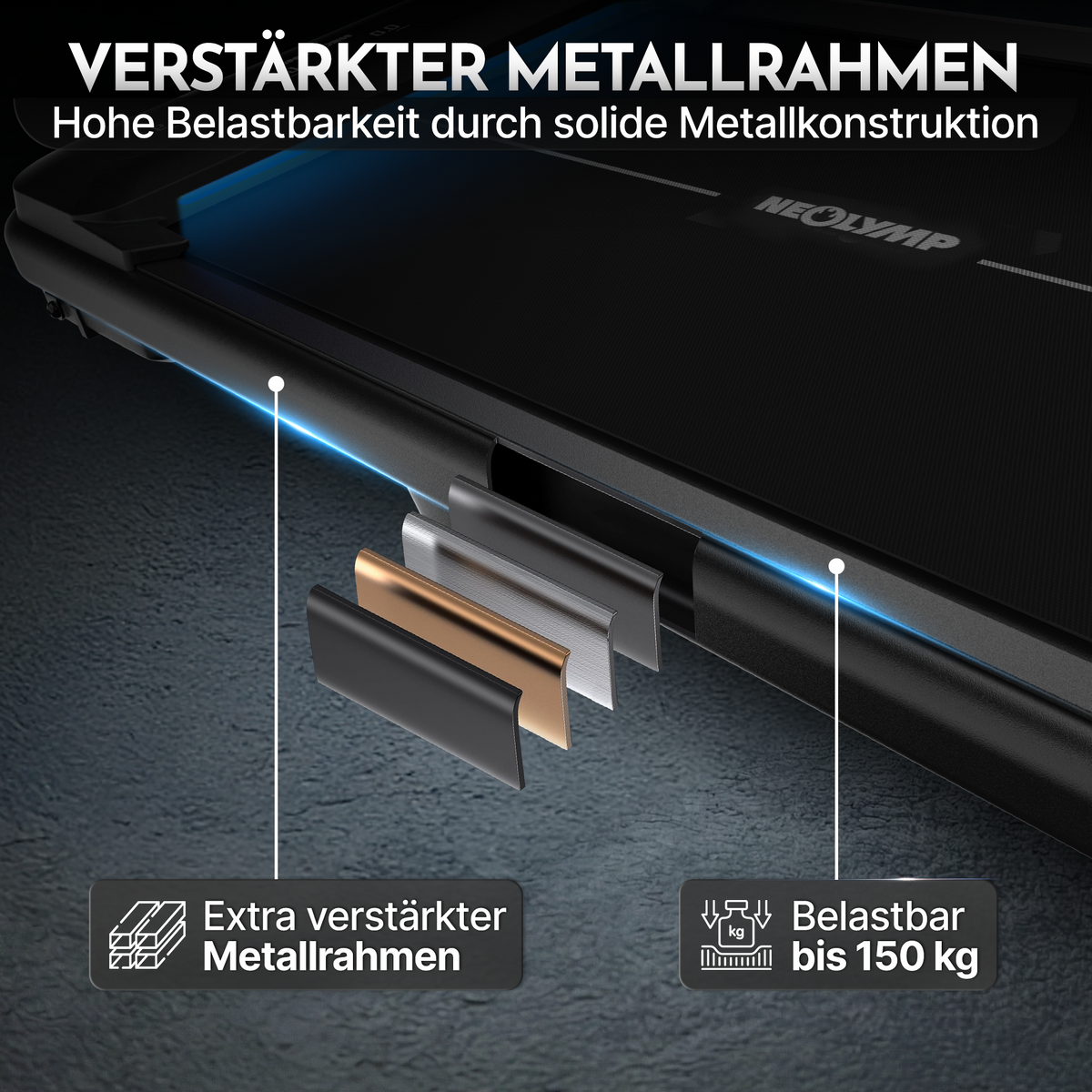 Premium Walking Pad bis 150 kg- mit bürstenlosem Motor, extra leise - - Sportgerät von NEOLYMP | Fitnessequipment und Sportartikel