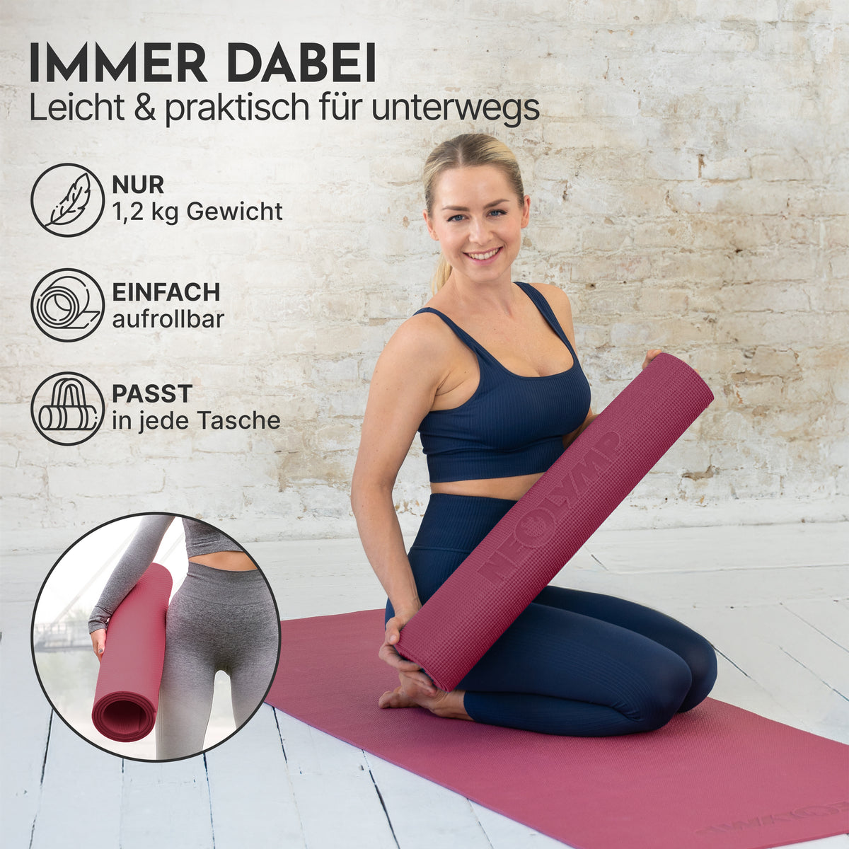 Yogamatte – ideal für Yoga, Pilates & Gymnastik - Aubergine - Yogamatten von NEOLYMP | Fitnessequipment und Sportartikel