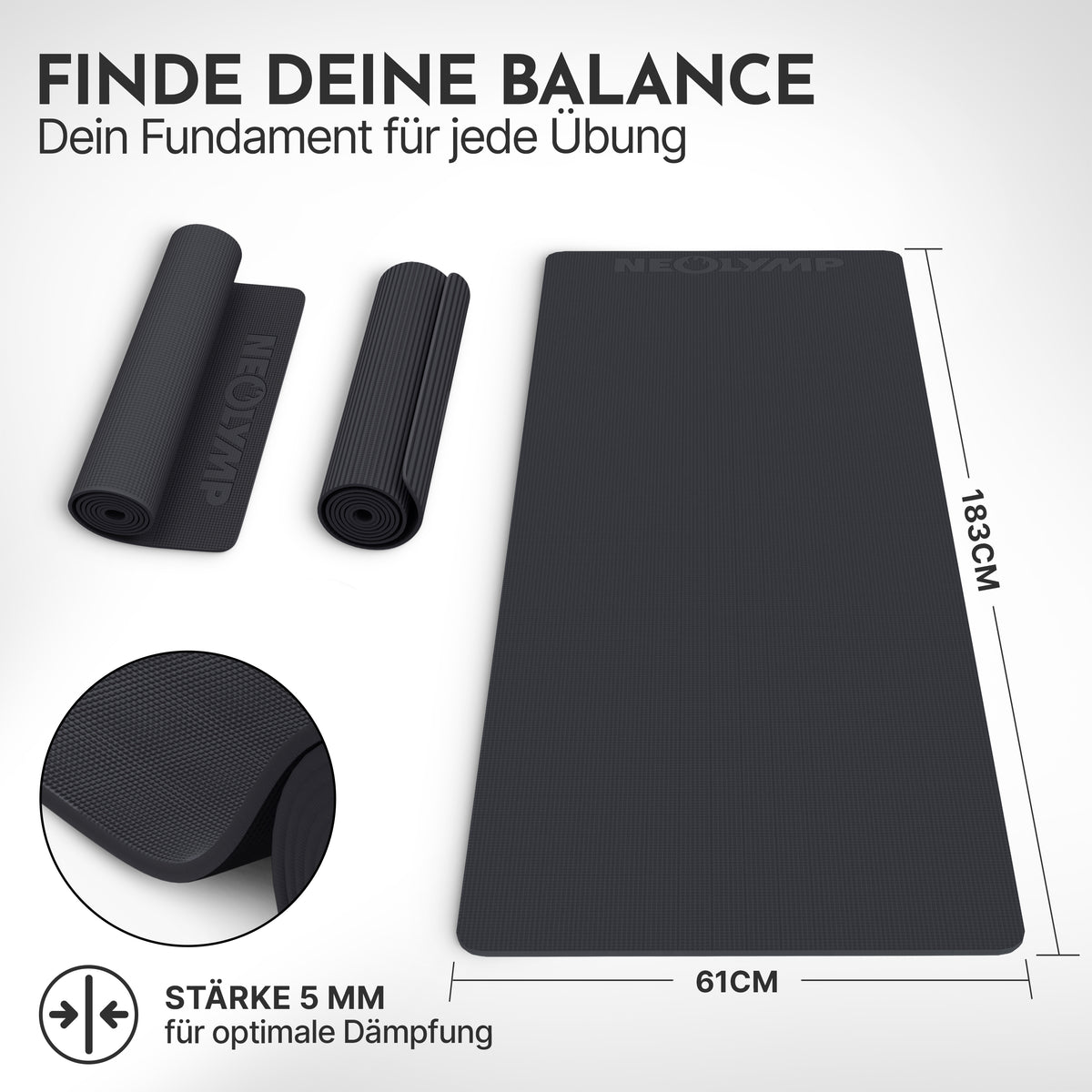 Yogamatte – ideal für Yoga, Pilates & Gymnastik - Schwarz - Yogamatten von NEOLYMP | Fitnessequipment und Sportartikel
