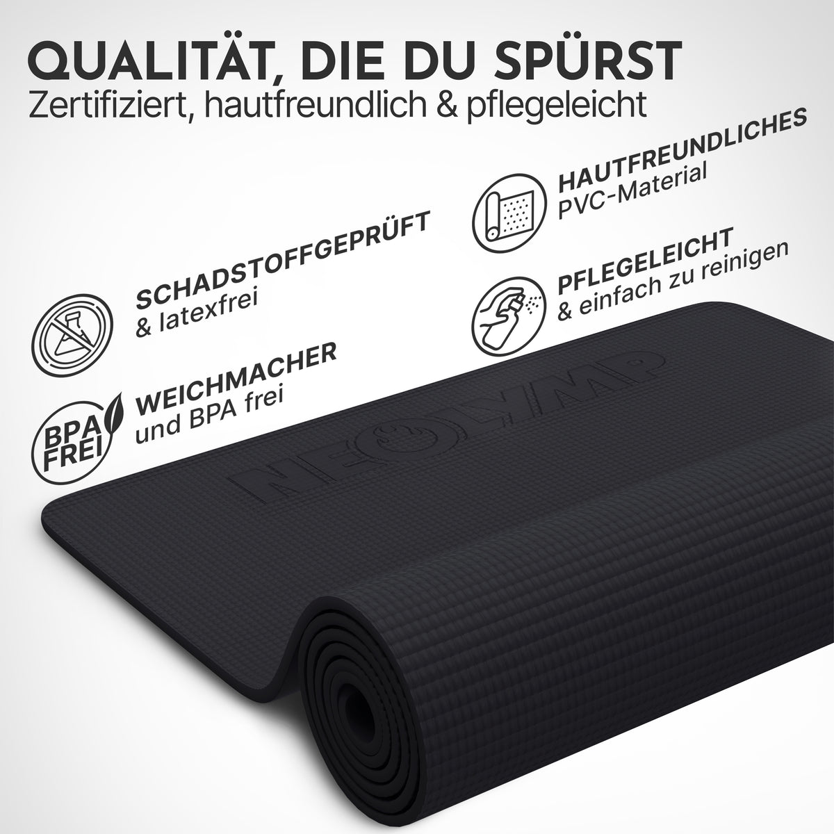 Yogamatte – ideal für Yoga, Pilates & Gymnastik - Schwarz - Yogamatten von NEOLYMP | Fitnessequipment und Sportartikel